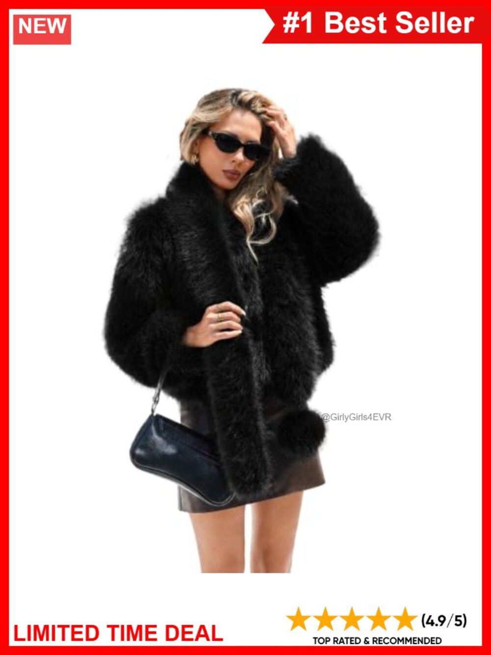 Faux Fur Coat Fluffy Furry Attached Scarf Stand Collar Jacket